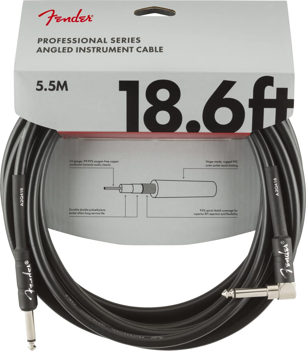 Fender Professional Series Instrument Cable, Guitar Cable 10 ft, Stage Ready with Anti-Kinking Design, Black
