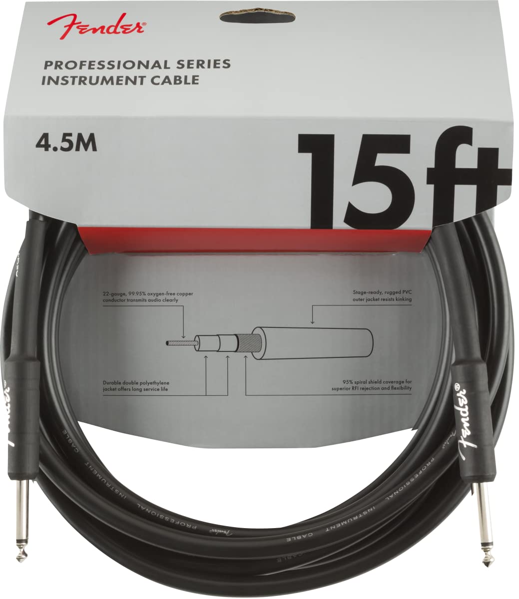 Fender Professional Series Instrument Cable, Guitar Cable 10 ft, Stage Ready with Anti-Kinking Design, Black