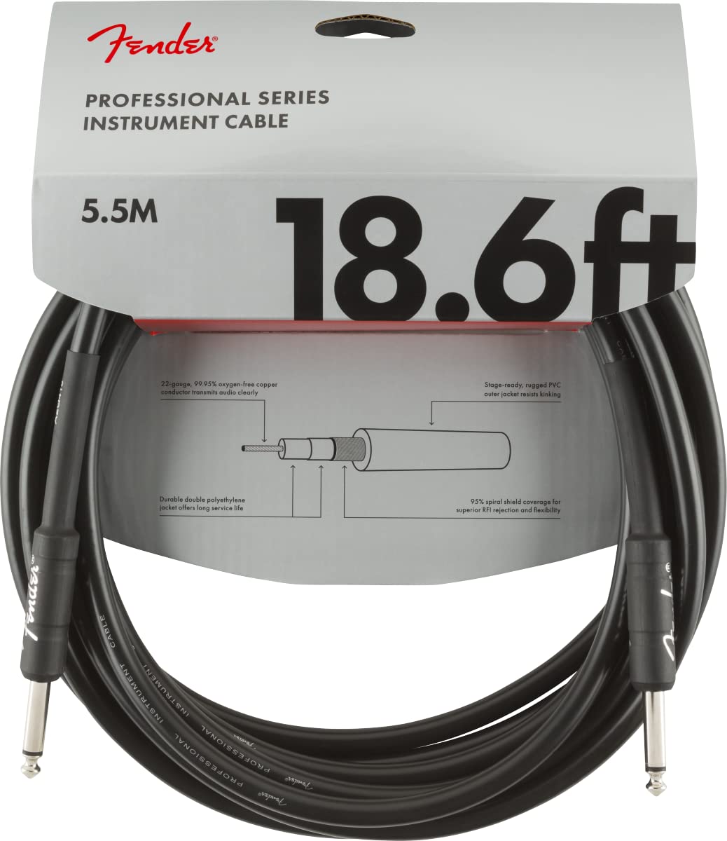 Fender Professional Series Instrument Cable, Guitar Cable 10 ft, Stage Ready with Anti-Kinking Design, Black