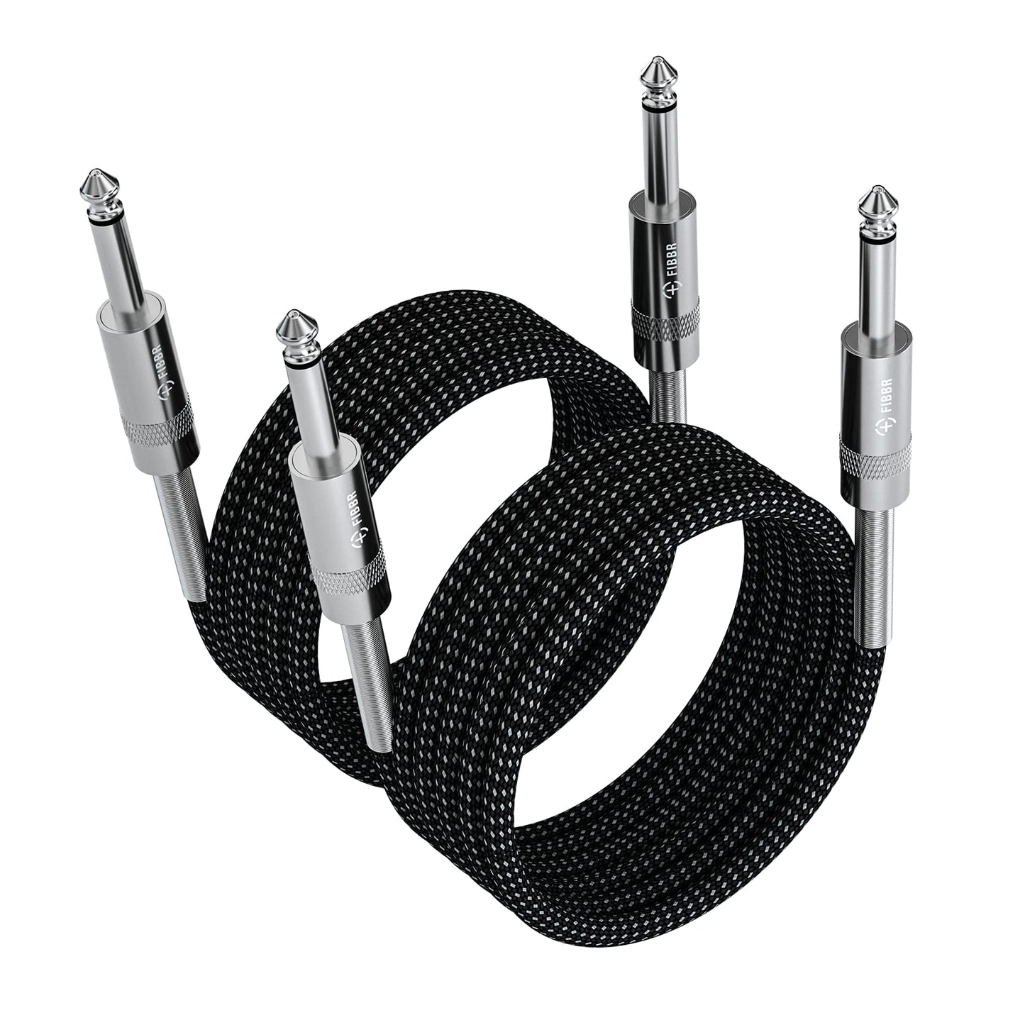 FIBBR 6.35mm to 6.35mm Stereo Audio Cable 3FT/1M, Straight 1/4" TS Audio Guitar Male Jack Instrument Lead with Nylon Braided for Electric Guitar, Bass, Amplifier, Mixer, Keyboard, Speaker