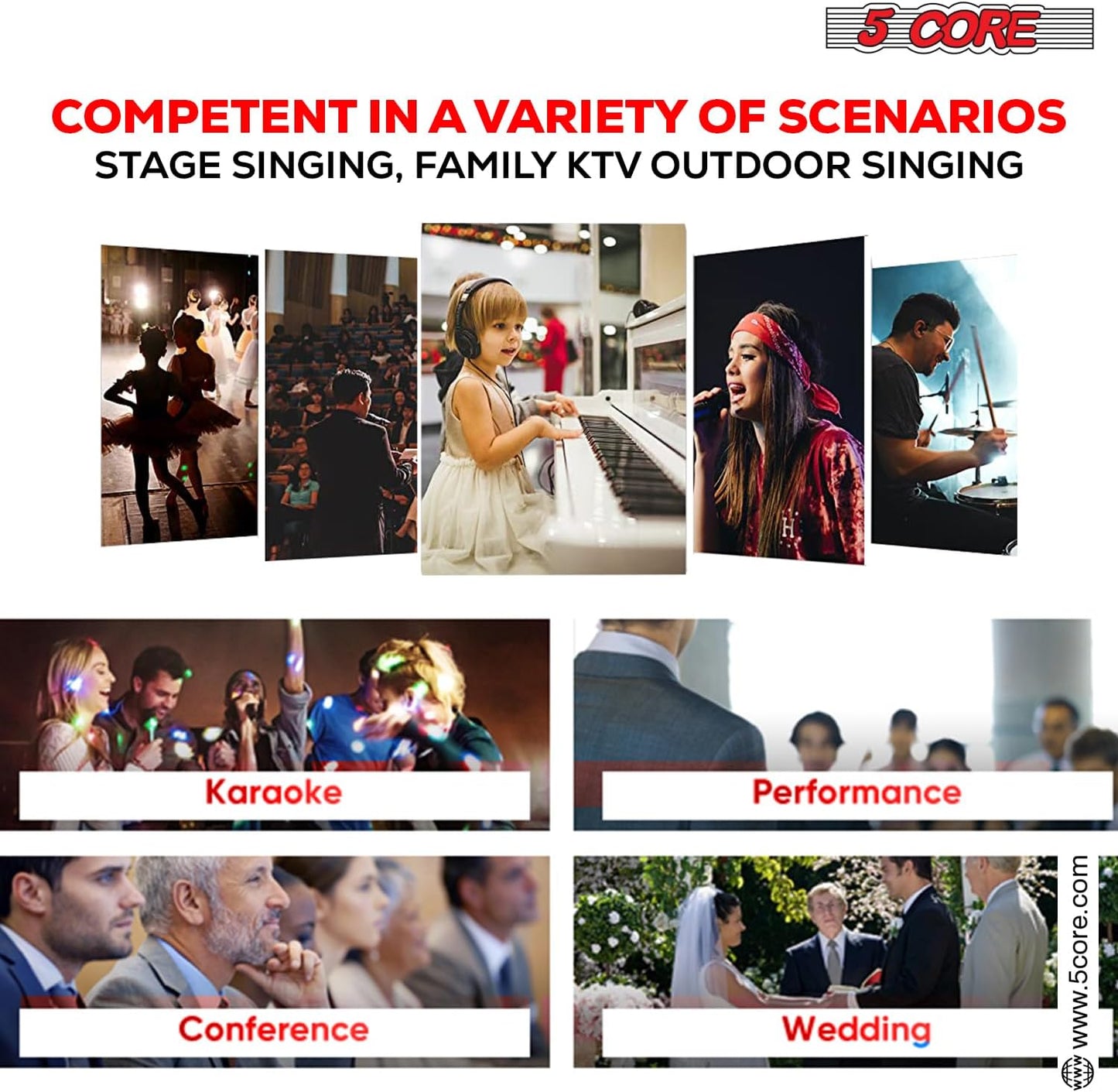5 CORE Karaoke Microphone Dynamic Vocal Handheld Mic Cardioid Unidirectional Microfono w On and Off Switch Includes XLR Audio Cable Bag Mic Holder 5C-Power