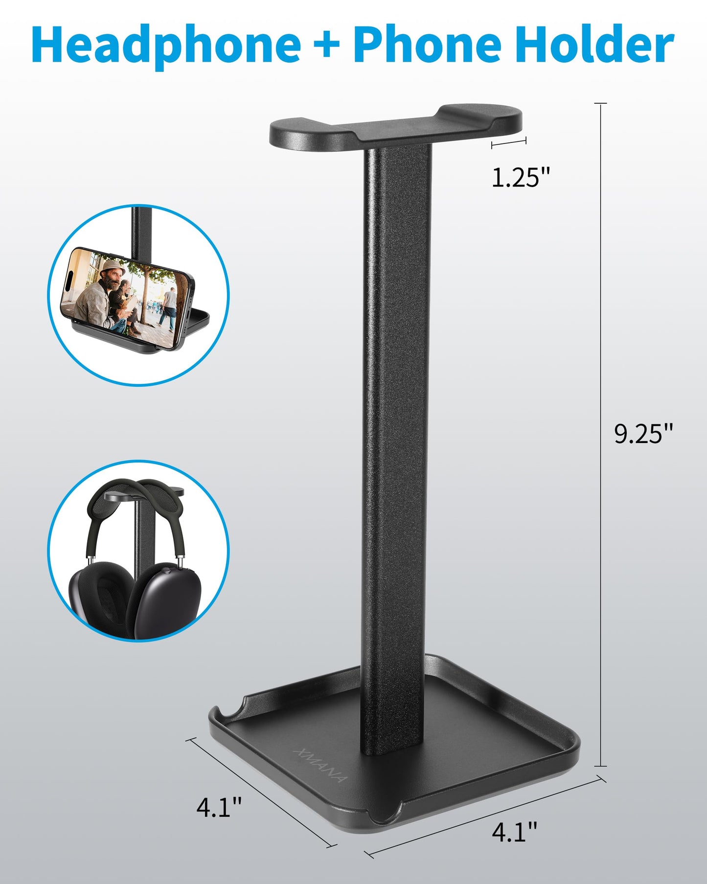 Premium Aluminium Alloy Headset Holder with Storage Tray - Heavy Base, 9.7" Tall, Compatible with AirPod Max & Gaming Headphones (Silver)