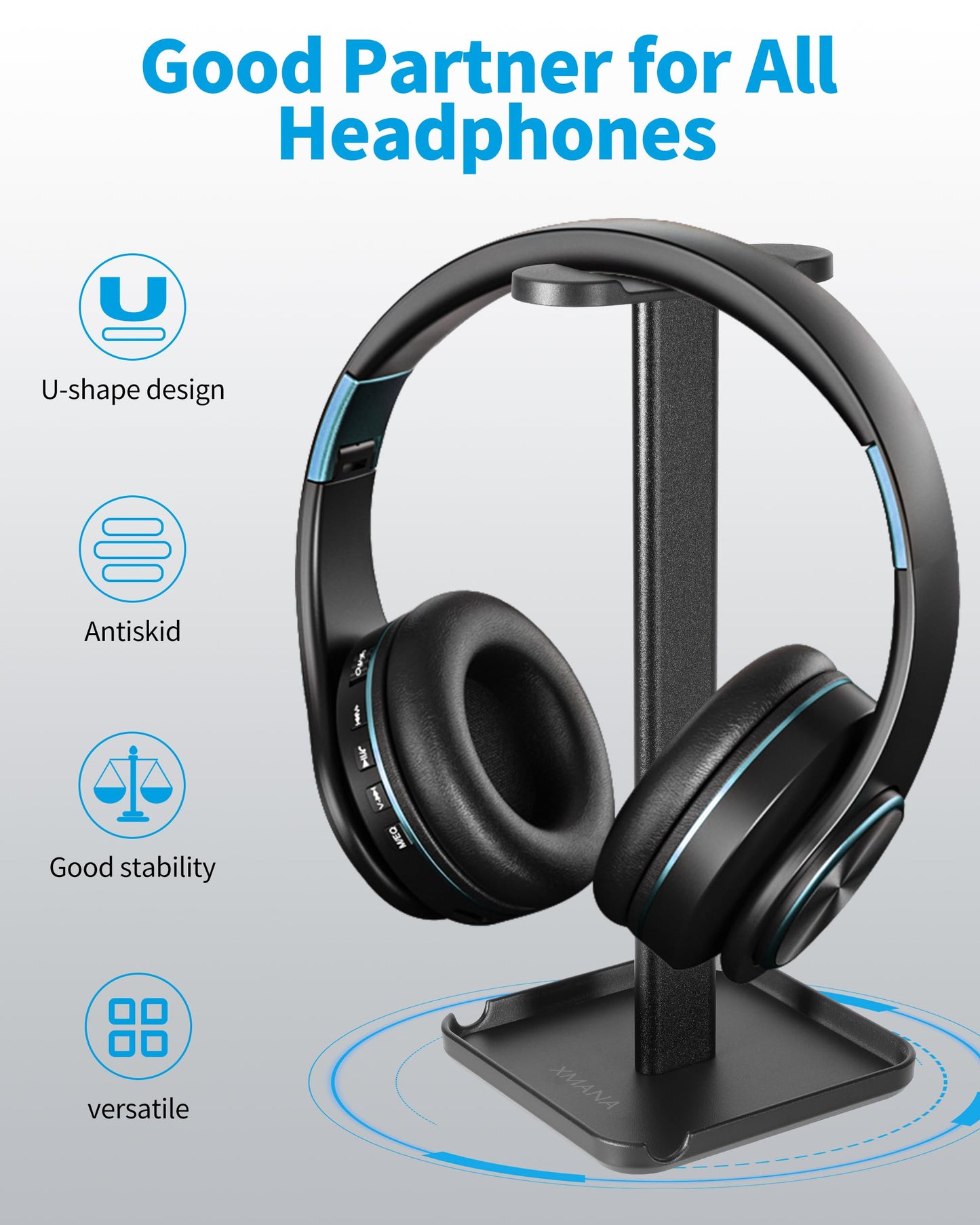 Premium Aluminium Alloy Headset Holder with Storage Tray - Heavy Base, 9.7" Tall, Compatible with AirPod Max & Gaming Headphones (Silver)