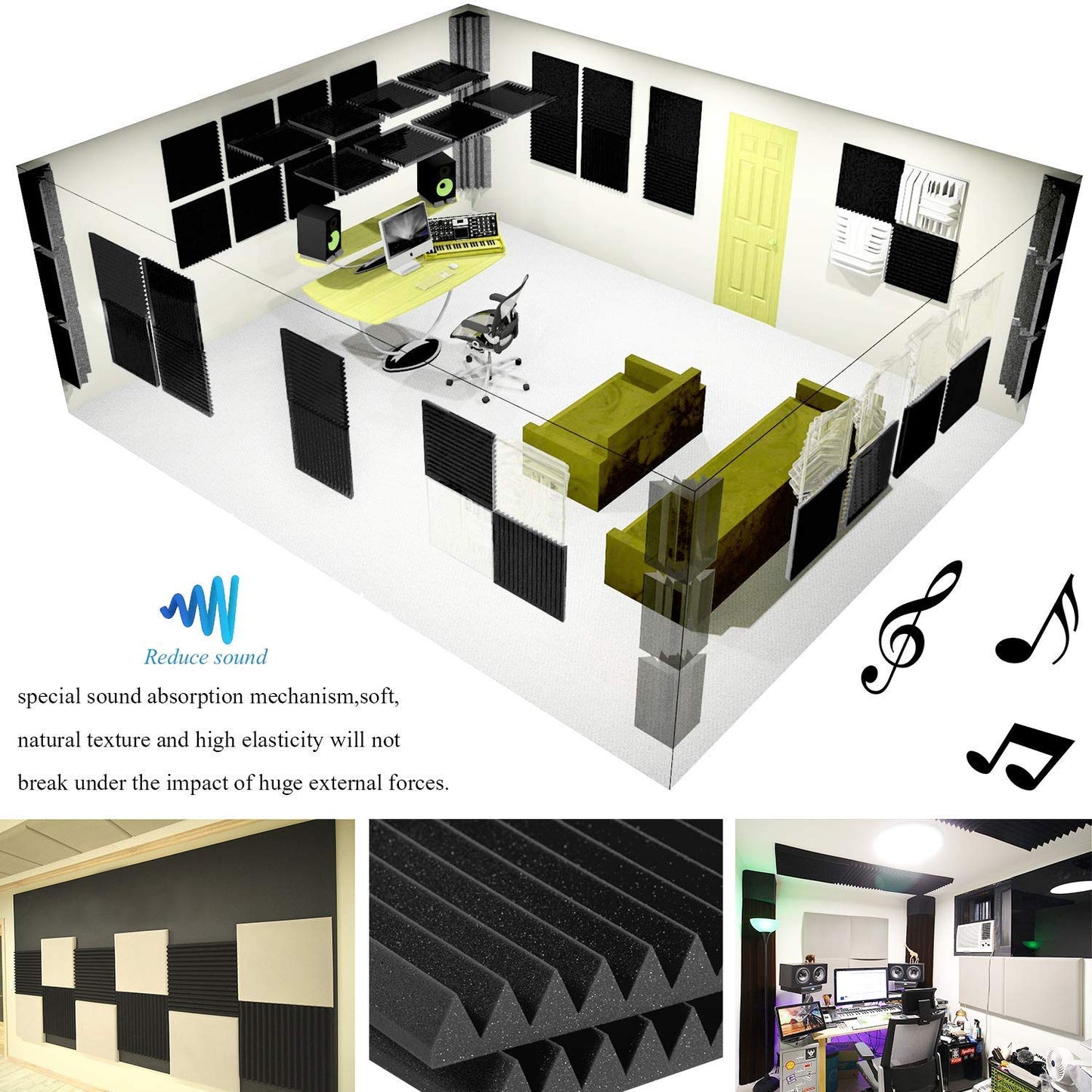 Acoustic Panels Studio Foam Sound Proof Panels Nosie Dampening Foam Studio Music Equipment Acoustical Treatments Foam 12 Pack-12''12''1''