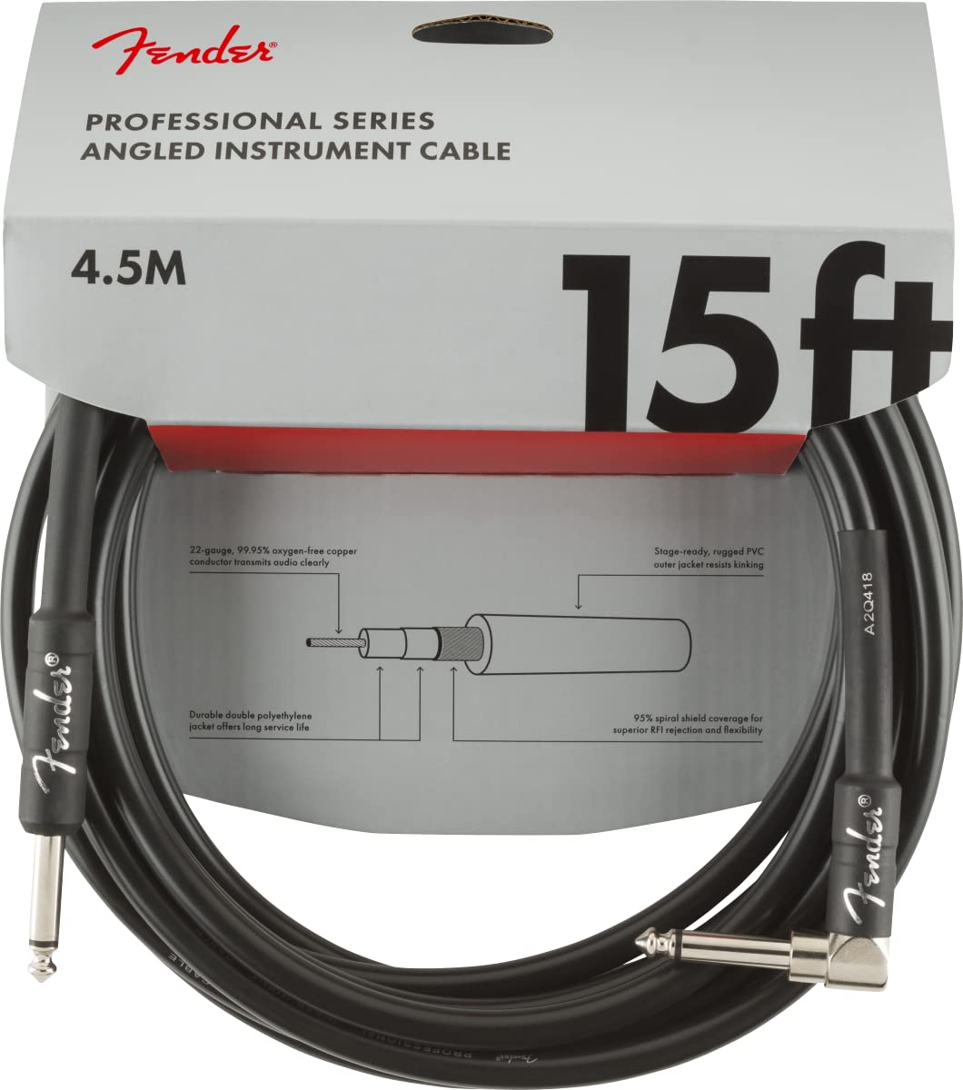 Fender Professional Series Instrument Cable, Guitar Cable 10 ft, Stage Ready with Anti-Kinking Design, Black