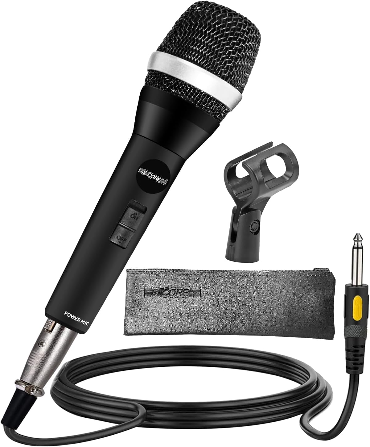 5 CORE Karaoke Microphone Dynamic Vocal Handheld Mic Cardioid Unidirectional Microfono w On and Off Switch Includes XLR Audio Cable Bag Mic Holder 5C-Power