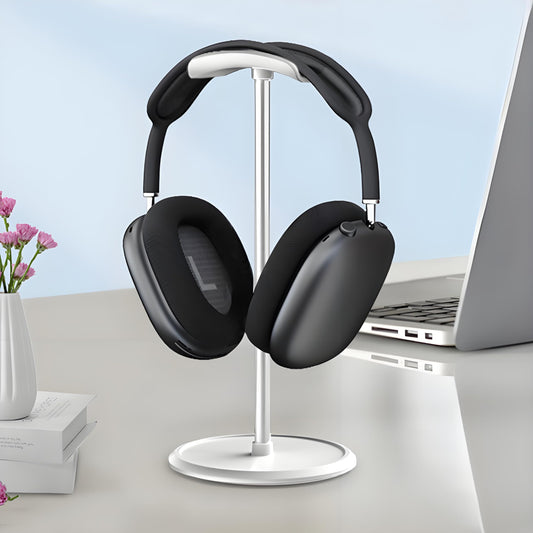 Premium Aluminium Alloy Headset Holder with Storage Tray - Heavy Base, 9.7" Tall, Compatible with AirPod Max & Gaming Headphones (Silver)
