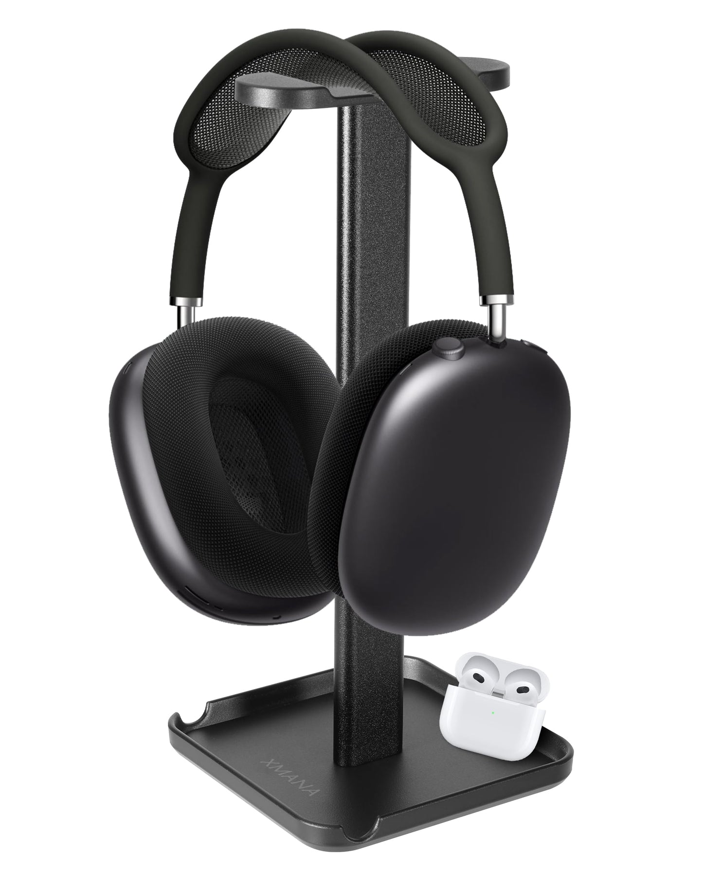 Premium Aluminium Alloy Headset Holder with Storage Tray - Heavy Base, 9.7" Tall, Compatible with AirPod Max & Gaming Headphones (Silver)