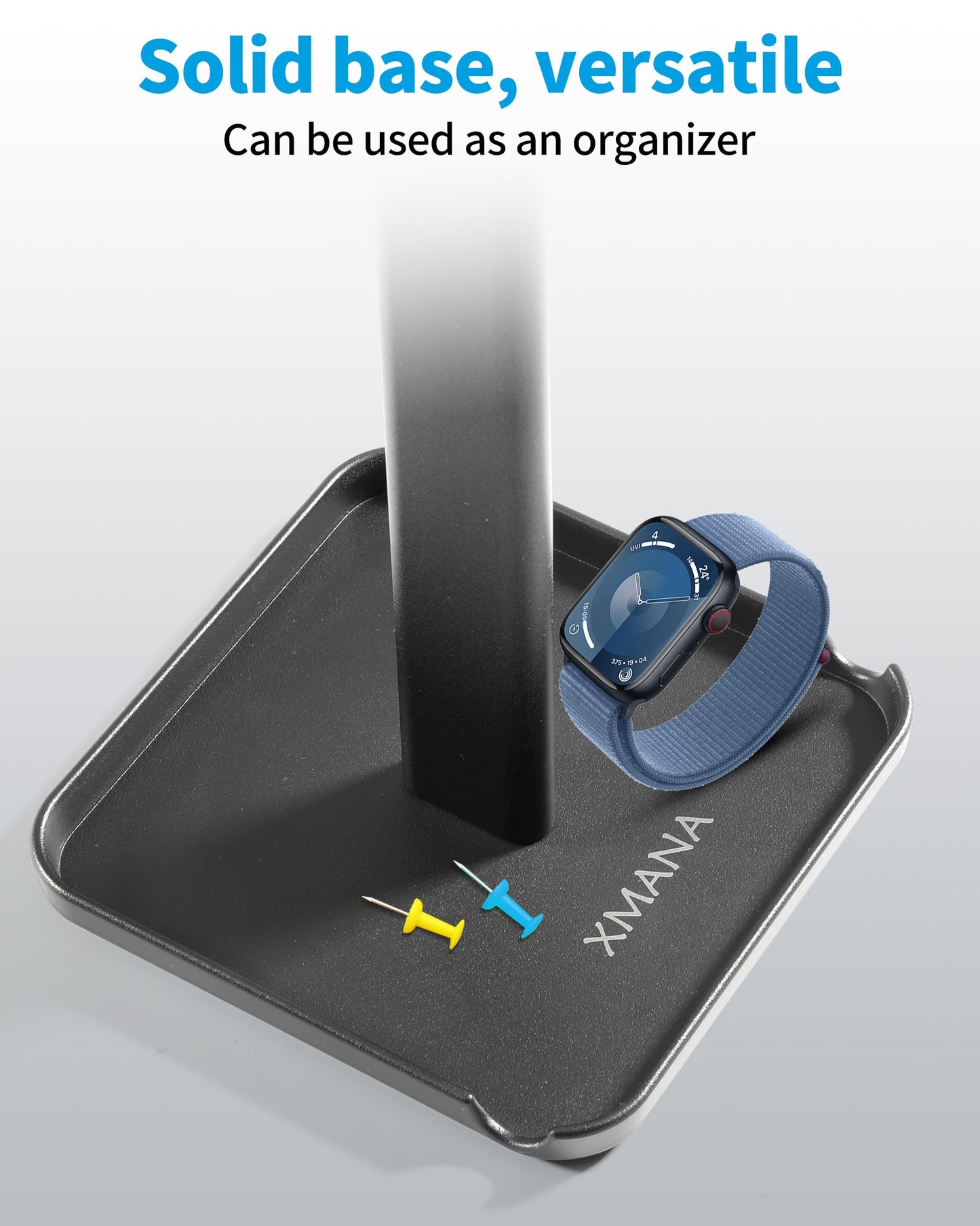Premium Aluminium Alloy Headset Holder with Storage Tray - Heavy Base, 9.7" Tall, Compatible with AirPod Max & Gaming Headphones (Silver)